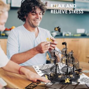 Piececool 3D Puzzles for Adults, Black Pearl Pirate Ship Metal Model Kits, 3D Watercraft Model Building Kit, DIY Craft Kits for Family Time, Great, 307Pcs