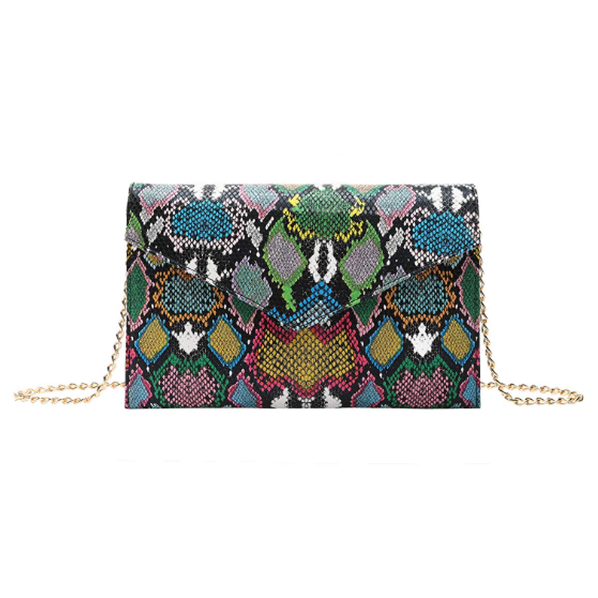 Van Caro Women's Faux Leather Snake Envelope Clutch Handbag Chain Shoulder Bag,Multicoloured