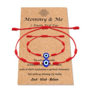 ppjew 7 knots evil eye bracelet kabbalah red string bracelets mommy and me bracelet set protection amulet for boys & girls daughter mother women family