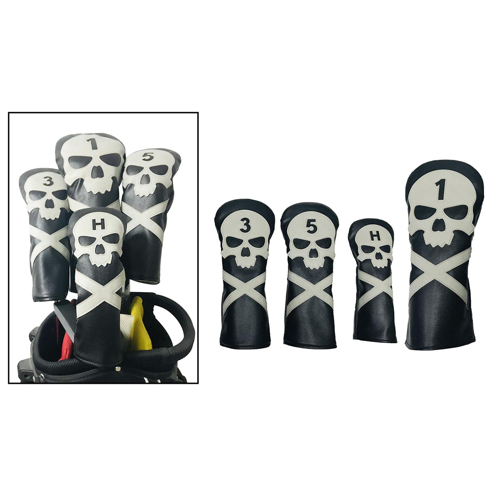 YIJU 4Pcs Cover Driver Cover Golf 1 3 5 UT Covers Replacement Guard with Skull Pattern and Numbers