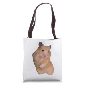 hamster meme with peace sign tote bag