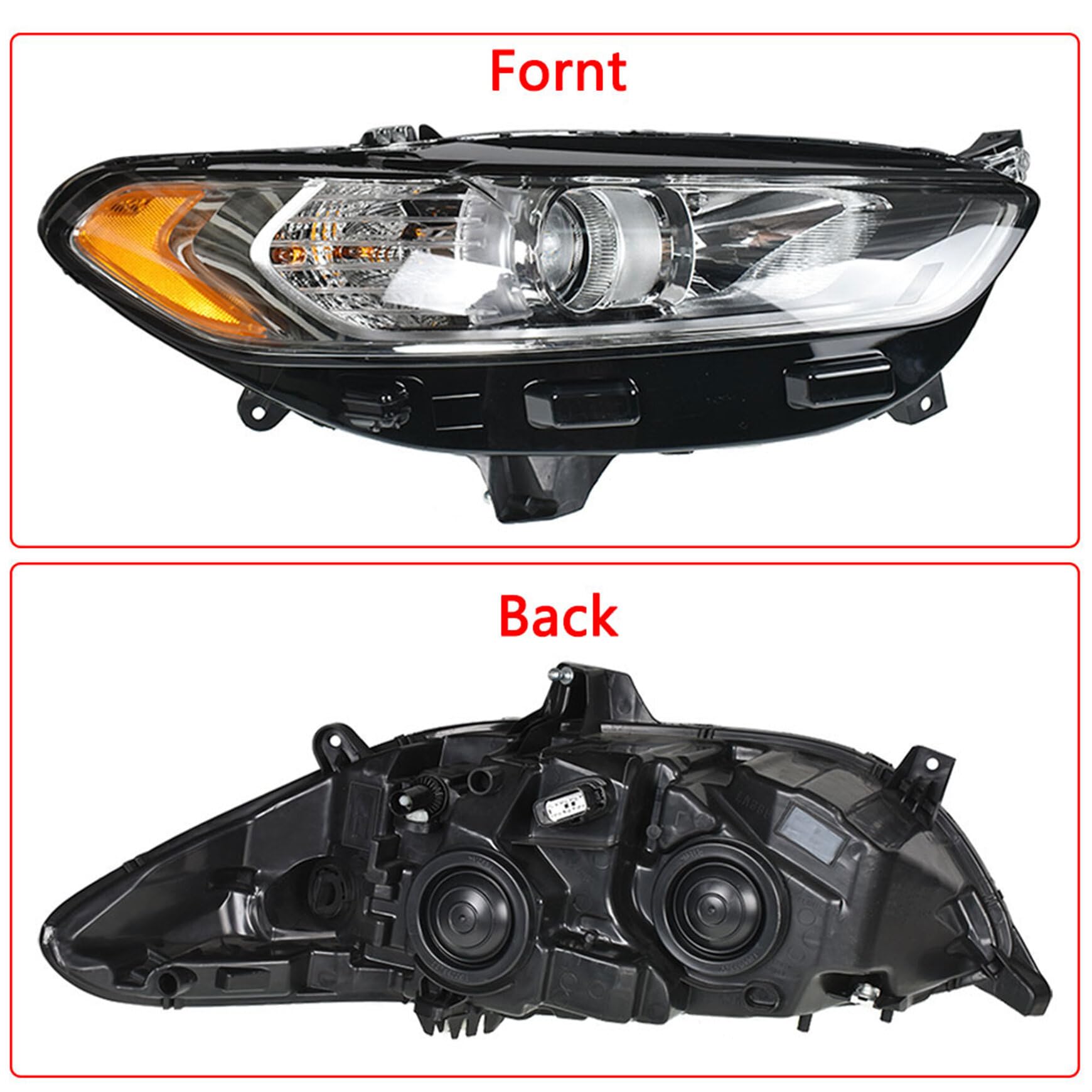 WFLNHB Right Headlight Replacement for 2013-2016 Ford Fusion Halogen Models Projector Headlamps Passenge Side