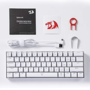 Redragon K630 Dragonborn 60% Wired RGB Gaming Keyboard, 61 Keys Compact Mechanical Keyboard with Linear Red Switch, Pro Driver Support, White