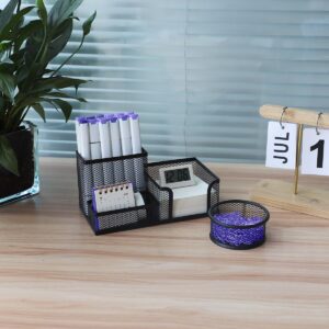 HMXLJJY Pen Holder for Desk,Mesh Wire Desk Organizer Set Office Supplies Caddy,Desk Accessories Set has Desk Organizers,Pen Holder Organizer and Paper Clip Holder,Good for Office Home(Black)