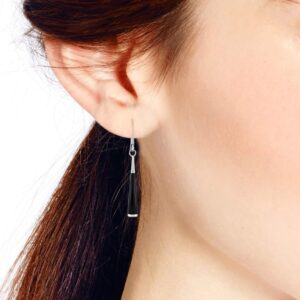 AeraVida Dainty Drop Elegant Slim Triangle with Simulated Black Onyx Stone .925 Plain Aesthetic Sterling Silver Dangle Earrings