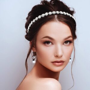 Hoteam Chic Flower Style Crystal Rhinestone Beaded Headbands with Comb for Women and Girls - Non-Slip Hair Accessories