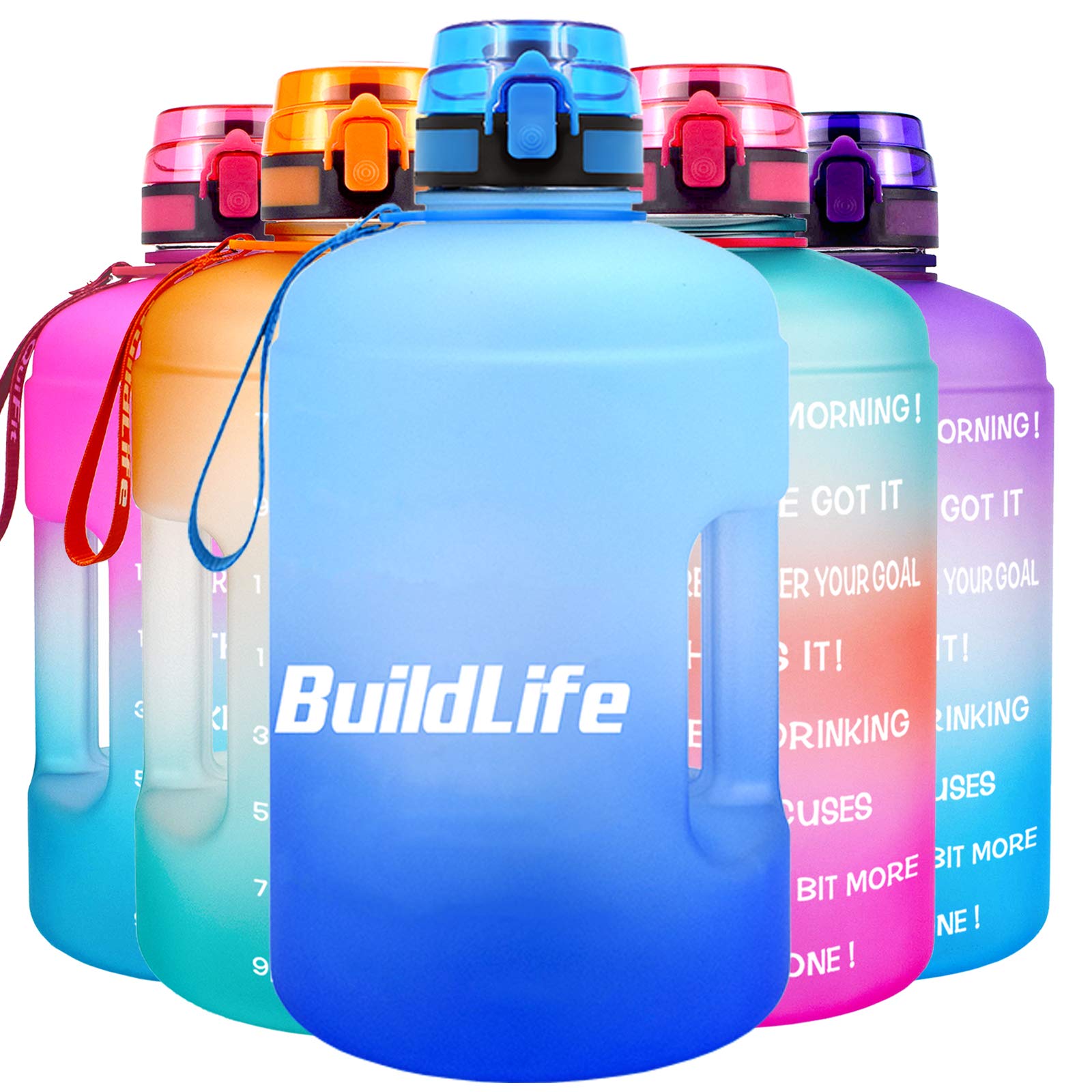 BuildLife Gallon Water Bottles with Times to Drink - Gallon Water Jug - 1 Gallon Water Bottle–128 oz Water Bottle,One Gallon Water Bottle with Time Marke for Gym(Blue)