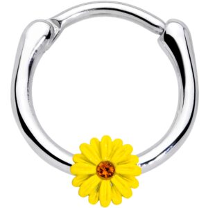 body candy 16g women steel septum jewelry yellow accent yellow sunflower daith tragus cartilage clicker 3/8"