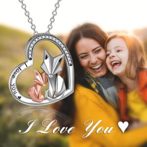 ONEFINITY Fox Necklace 925 Sterling Silver Origami Fox Pendant Necklace Mother's Day Gifts for Women Wife Mom Mother and Child Jewelry Gifts for Mom