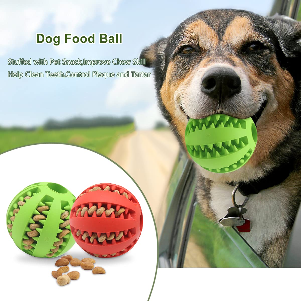 Dog Balls 2 Pack Puppy Toys Dog Puzzle Toys , Puppy Relieve Itching and Teeth Cleaning Dog Toys, Durable Dog Chew Ball, Dog Treat Ball Food Dispensing Toy for Teething, Fit for Small Medium Dogs