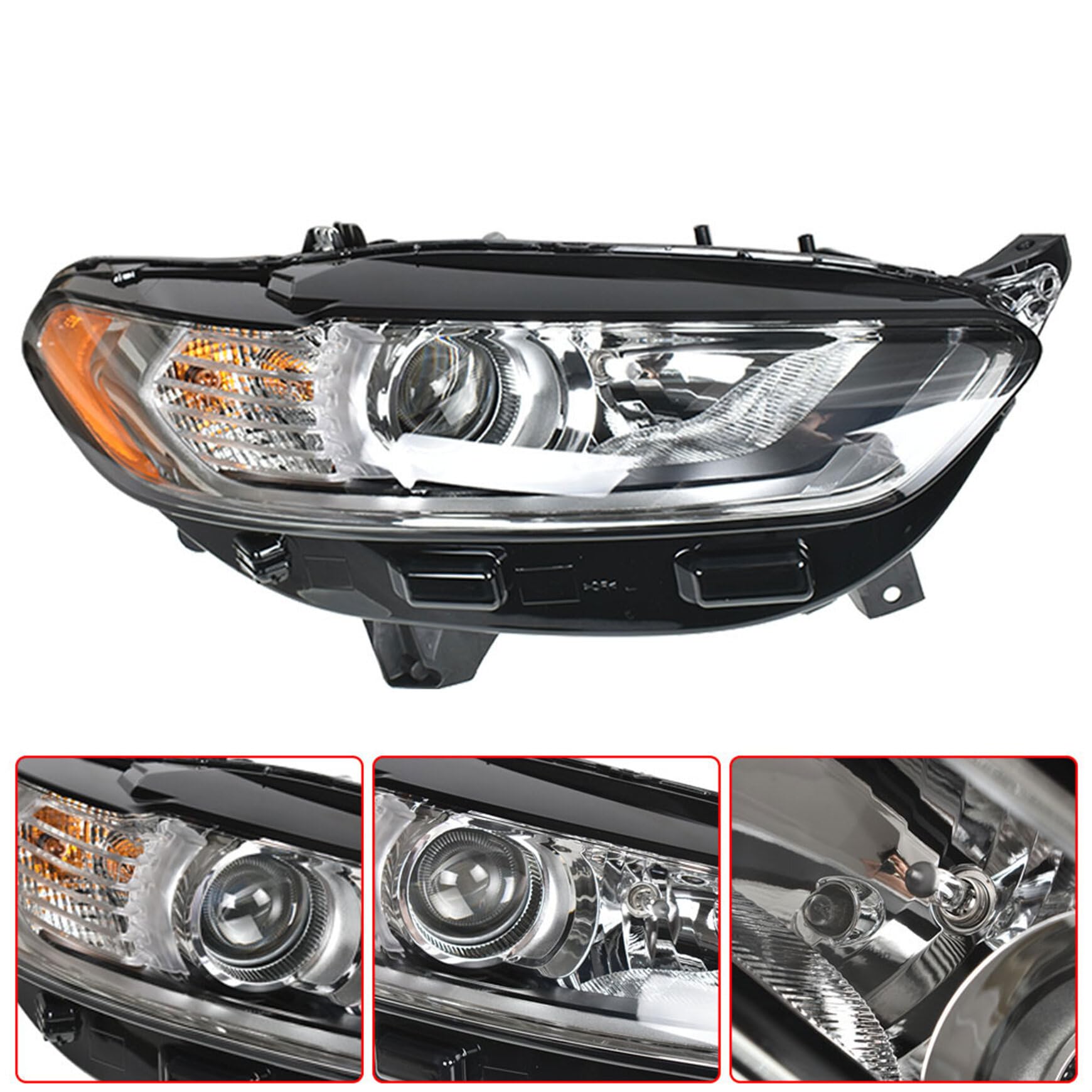 WFLNHB Right Headlight Replacement for 2013-2016 Ford Fusion Halogen Models Projector Headlamps Passenge Side