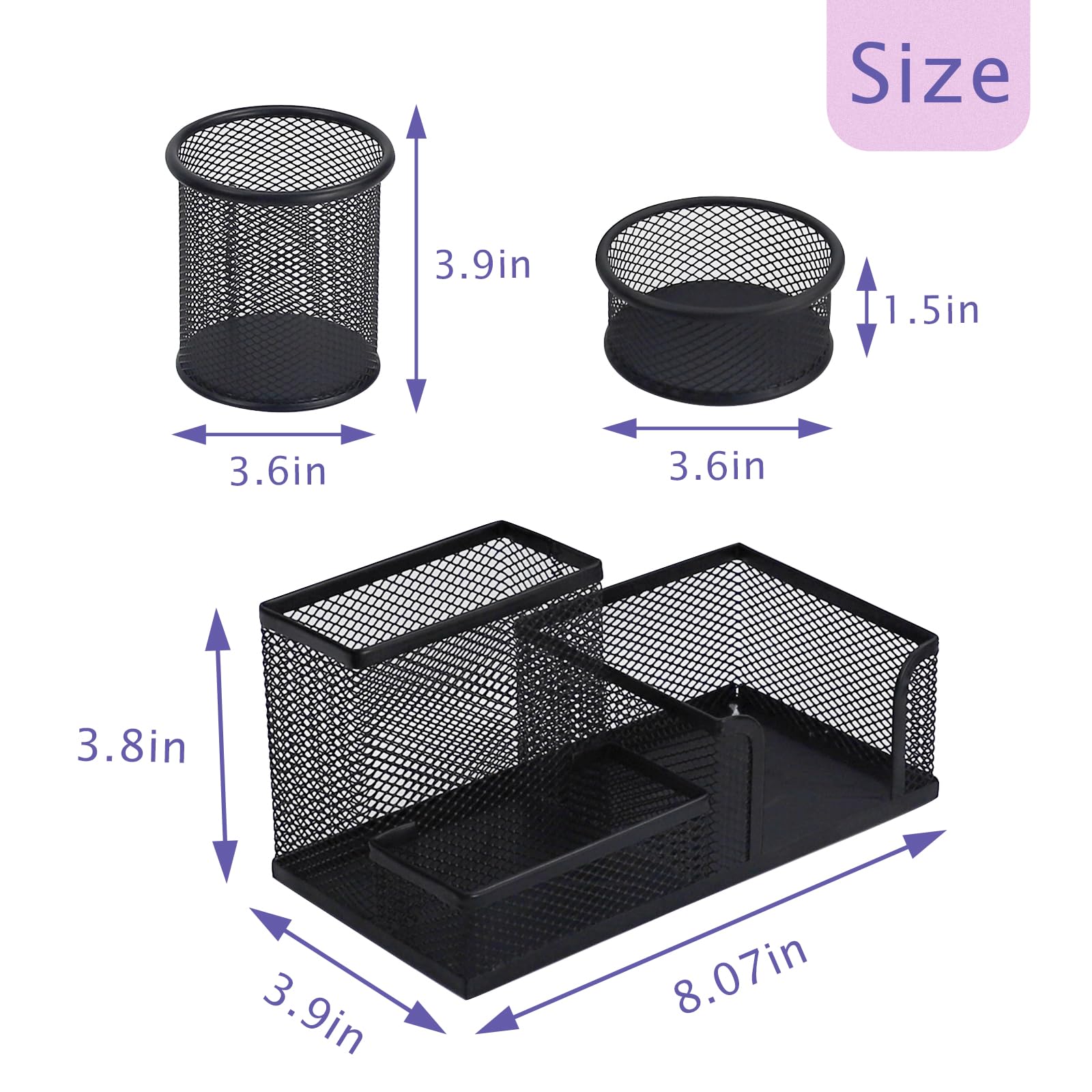 HMXLJJY Pen Holder for Desk,Mesh Wire Desk Organizer Set Office Supplies Caddy,Desk Accessories Set has Desk Organizers,Pen Holder Organizer and Paper Clip Holder,Good for Office Home(Black)