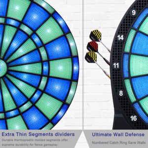 Turnart Electronic Dart Board,13 inch Illuminated Segments Light Based Games Electric Dartboard for Adults Tested Tough Segment for Enhanced Durability Professional with Scoring (Blue)