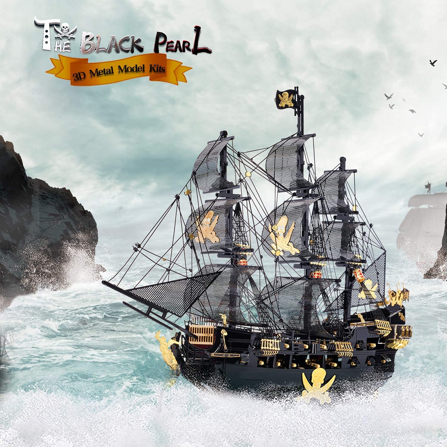 Piececool 3D Puzzles for Adults, Black Pearl Pirate Ship Metal Model Kits, 3D Watercraft Model Building Kit, DIY Craft Kits for Family Time, Great, 307Pcs