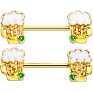 Body Candy 14G Womens Nipplerings Piercing Plated Stainless Steel 2Pc Frost Mug of Beer Nipple Ring Set 9/16"