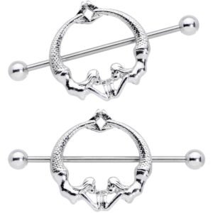 Body Candy 2Pc 14G Nipplerings Piercing Womens Steel Nautical Mermaid Nipple Shield Nipple Ring Set 13/16"