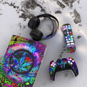 PlayVital Psychedelic Leaf Full Set Skin Decal for ps5 Console Digital Edition, Sticker Vinyl Decal Cover for ps5 Controller & Charging Station & Headset & Media Remote