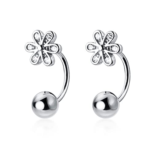 SLUYNZ 925 Sterling Silver Small Daisy Earrings Cuff for Women Flower Half Hoop Earrings Cartilage Earrings Helix Piercing Ball Studs (A-Silver)