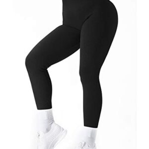 SUUKSESS Women Ribbed Seamless Leggings High Waisted Tummy Control Workout Yoga Pants (Black, M)