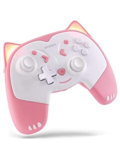 kinvoca wireless controller for nintendo switch/switch lite, cute pro controller with turbo, motion, vibration, wake-up, headphone jack and breathing light - pink