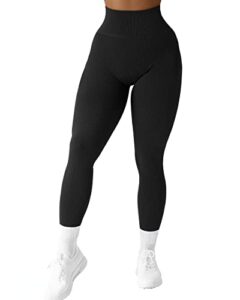 suuksess women ribbed seamless leggings high waisted tummy control workout yoga pants (black, m)