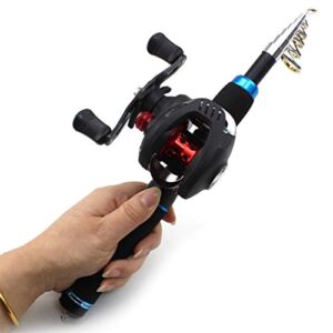 ZYHYD 1.65M Ultra Short 33CM Throwing Fishing Rod + 13BB Water Drop Wheel Set, Carbon Fiber Portable Telescopic Rod Fishing Wheel Combination ZYHYD (Color : Rod+Right Hand Reel)