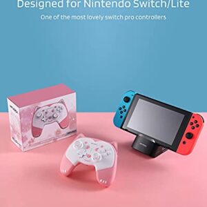 KINVOCA Wireless Controller for Nintendo Switch/Switch Lite, Cute Pro Controller with Turbo, Motion, Vibration, Wake-Up, Headphone Jack and Breathing Light - Pink