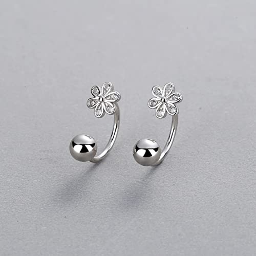 SLUYNZ 925 Sterling Silver Small Daisy Earrings Cuff for Women Flower Half Hoop Earrings Cartilage Earrings Helix Piercing Ball Studs (A-Silver)