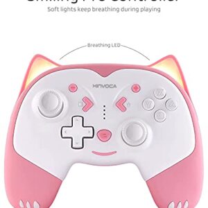 KINVOCA Wireless Controller for Nintendo Switch/Switch Lite, Cute Pro Controller with Turbo, Motion, Vibration, Wake-Up, Headphone Jack and Breathing Light - Pink