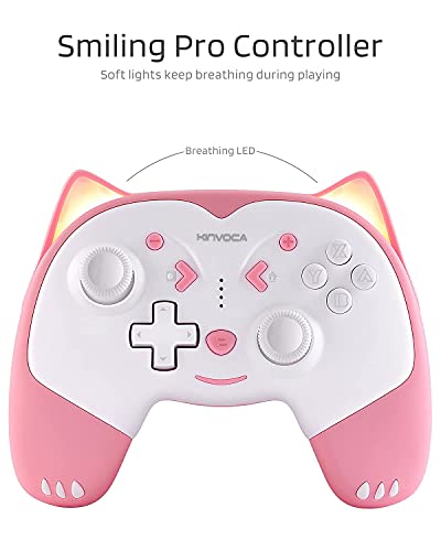 KINVOCA Wireless Controller for Nintendo Switch/Switch Lite, Cute Pro Controller with Turbo, Motion, Vibration, Wake-Up, Headphone Jack and Breathing Light - Pink