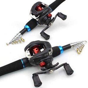 ZYHYD 1.65M Ultra Short 33CM Throwing Fishing Rod + 13BB Water Drop Wheel Set, Carbon Fiber Portable Telescopic Rod Fishing Wheel Combination ZYHYD (Color : Rod+Right Hand Reel)