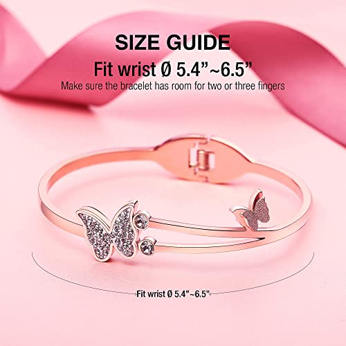 RIMAYZI Rose Gold Cuff Bracelets for women, Bracelet Bangle Birthday Gift for Women Mom Wife Sister Girlfriend Friendship (Butterfly)