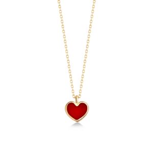 14k solid gold red heart necklace | 14k yellow gold necklaces for women | heart shaped pendant necklaces | dainty love themed jewelry | gifts for christmas, 18"