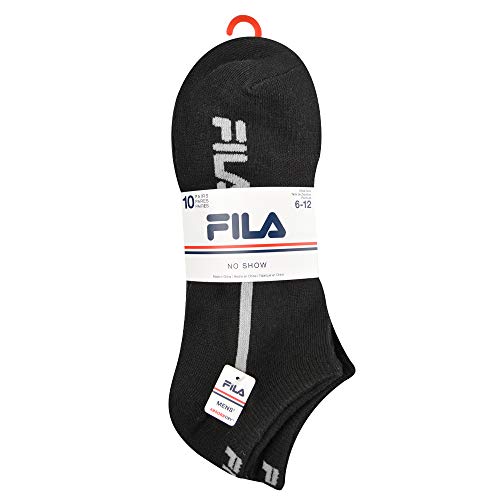 FILA Men's Racing Striped No Show Socks, Black (10 Pack), One Size