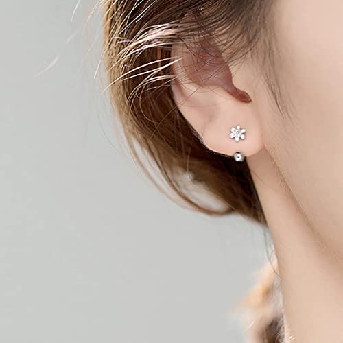 SLUYNZ 925 Sterling Silver Small Daisy Earrings Cuff for Women Flower Half Hoop Earrings Cartilage Earrings Helix Piercing Ball Studs (A-Silver)