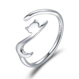 vinwos silver cat animal rings for women 925 sterling silver kitty adjustment rings jewelry mother's day gifts for her