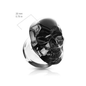 Pierced Owl Pyrex Glass Skull Head Shaped Double Flared Plug Gauges, Sold as a Pair (Black, 10mm (00GA))