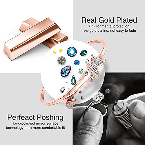 RIMAYZI Rose Gold Cuff Bracelets for women, Bracelet Bangle Birthday Gift for Women Mom Wife Sister Girlfriend Friendship (Butterfly)