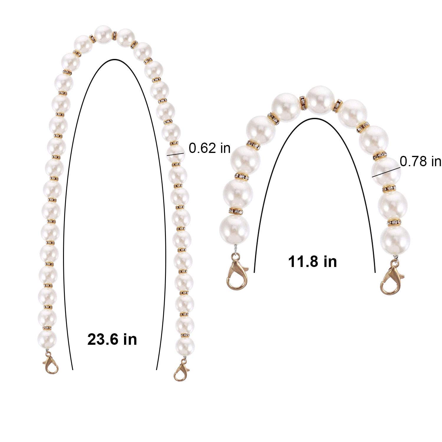 2 Pieces DIY Round Large Imitation Pearl Bead Replacement Chain Strap, Bag Accessories Decorations, Short Purse Chain,Long Handbag Shoulder Straps with Metal Buckles¡­