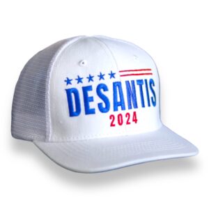 ron desantis for president 2024 trucker hat | great one size fits most unisex mesh cap printed in the usa (white)