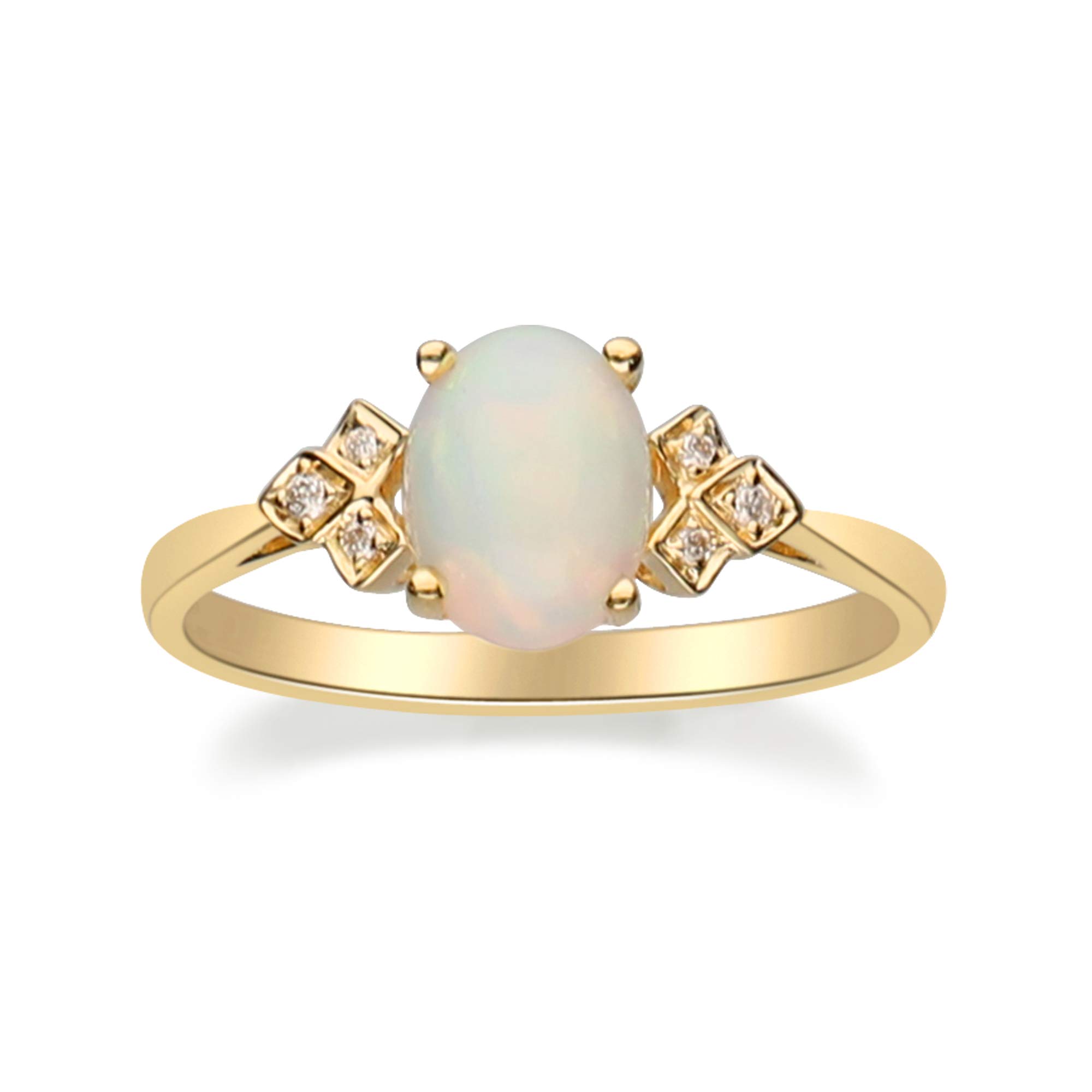 Gin & Grace 14K Yellow Gold Natural Ethiopian Opal Ring with Real Diamonds for Women | Ethically, authentically & organically sourced (Oval) Shaped Opal Hand-Crafted Jewelry for her |