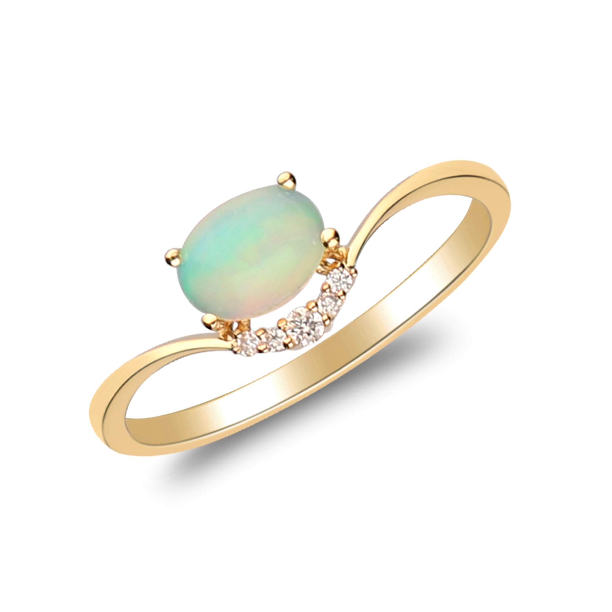 Gin & Grace 14K Yellow Gold Natural Ethiopian Opal Ring with Real Diamonds for women | Ethically, authentically & organically sourced (Round-cut) shaped opal hand-crafted jewelry for her |