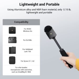 SMALLRIG Interview Microphone Handle, Stretchable Mic Handle for RODE Wireless Go, for DJI Mic, for Hollyland Lark 150, for Synco G1/A2 and Other Wireless Lavalier Microphones with Cold Shoe 3182