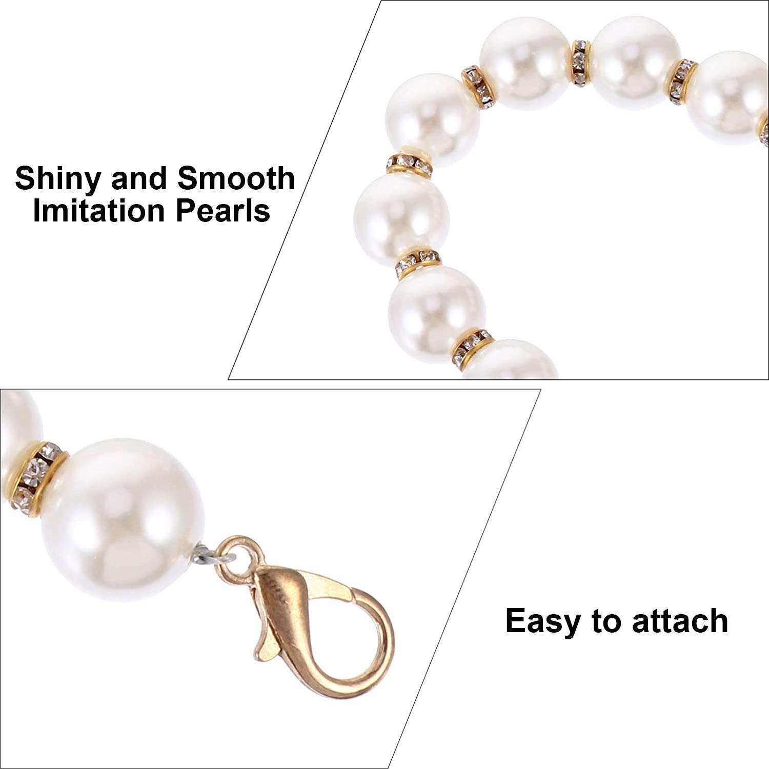 2 Pieces DIY Round Large Imitation Pearl Bead Replacement Chain Strap, Bag Accessories Decorations, Short Purse Chain,Long Handbag Shoulder Straps with Metal Buckles¡­