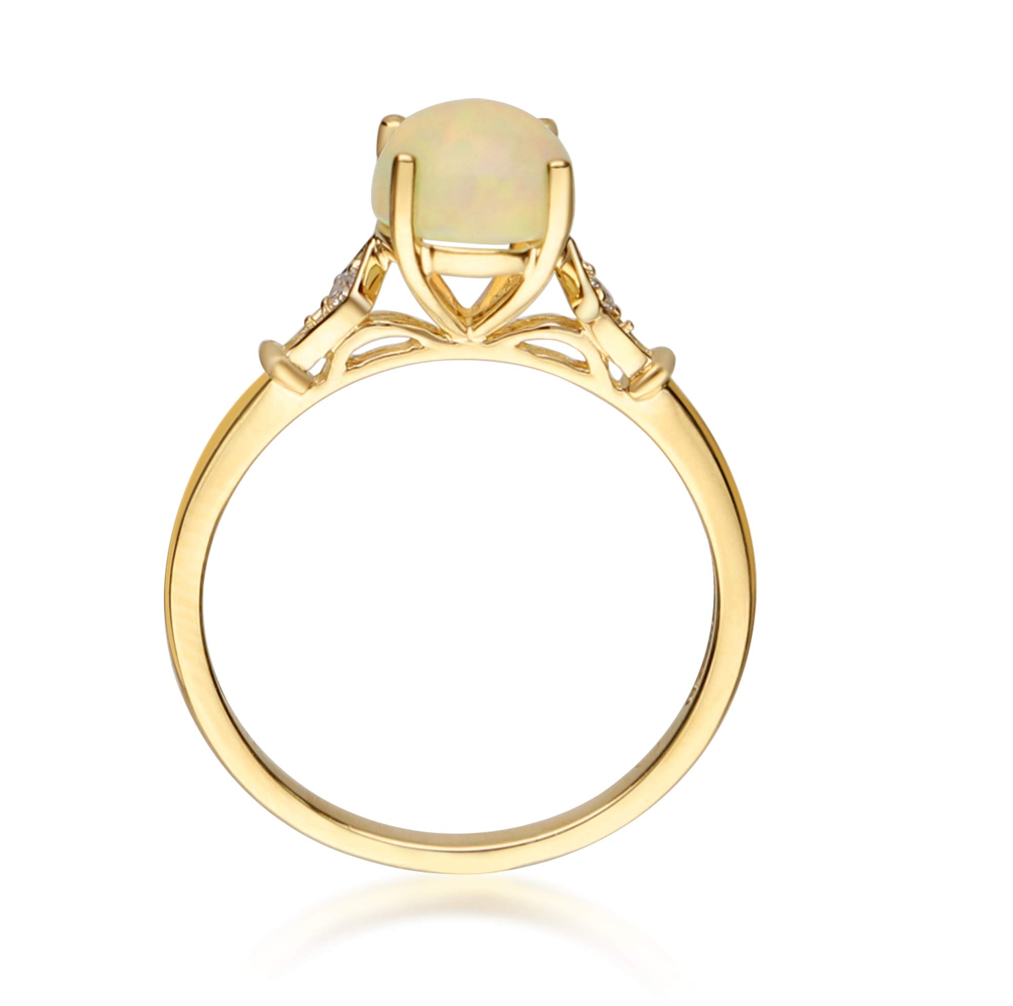 Gin & Grace 14K Yellow Gold Natural Ethiopian Opal Ring with Real Diamonds|Ethically, authentically & organically sourced (Round-cut) shaped opal hand-crafted jewelry for her | Opal Ring for women