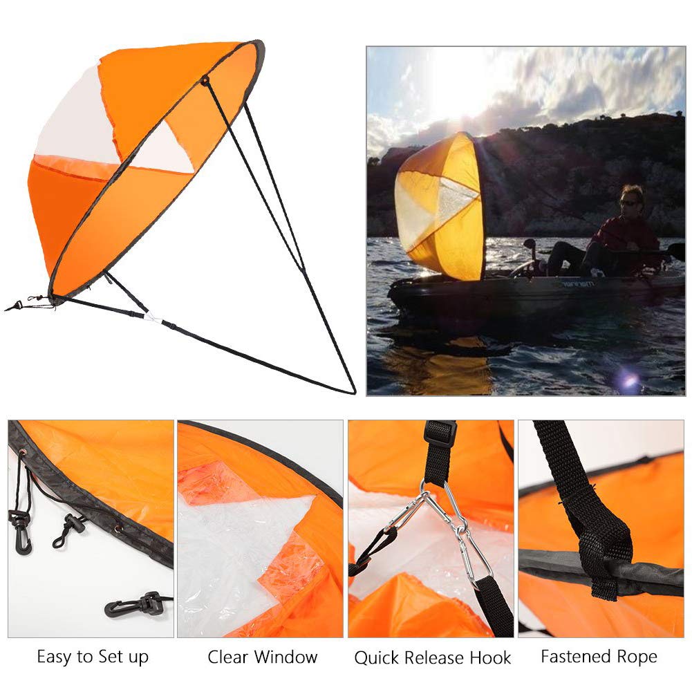 Nicedea, Kayak Sail Foldable Wind Sail Downwind Wind Sail Accessories for Inflatable Boats Kayaks Canoes Orange