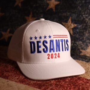 Ron Desantis for President 2024 Trucker Hat | Great One Size Fits Most Unisex Mesh Cap Printed in The USA (White)