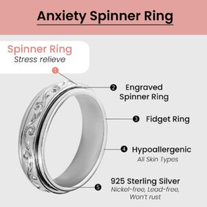 Shop LC Spinner Ring for Women - Spinning Anxiety Ring for Men - Wedding Band 925 Sterling Silver Platinum Plated Scrollwork Jewelry Stress Relief Gifts for Women Size 8 Engagement Bridal