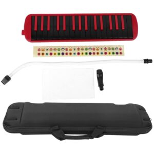 F-32s 32 Key Melodica Set Piano Style Portable Wind Musical Instrument with Mouthpiece Tube and Carrying Bag Suitable for Beginner Practice Gift (Red)