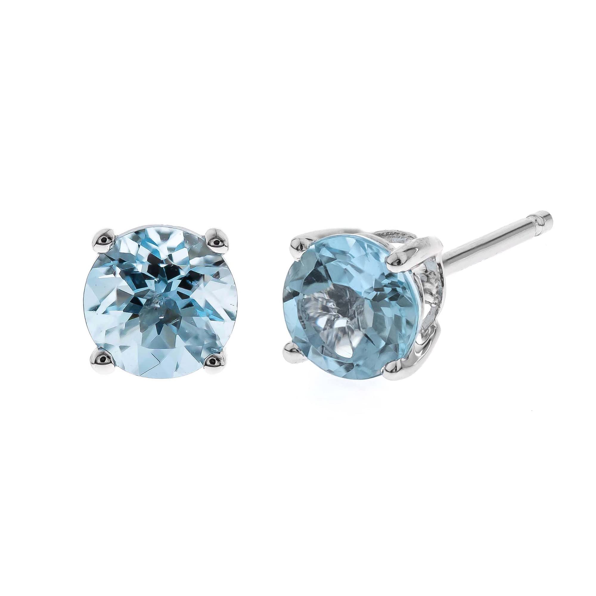 Gin & Grace women's 14K White Gold Genuine Aquamarine Earrings With Diamonds | Ethically, Authentically & Organically Sourced (Round-Cut) Shaped Stud Aquamarine Hand-Crafted Jewelry RD50E-AQ